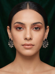 Silver Plated Black Beaded Drop Earrings