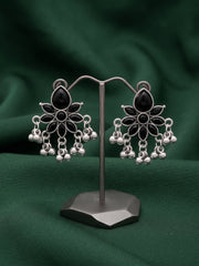 Silver Plated Black Beaded Drop Earrings
