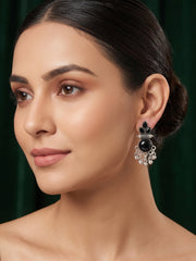 Silver Plated Black Beaded Drop Earrings