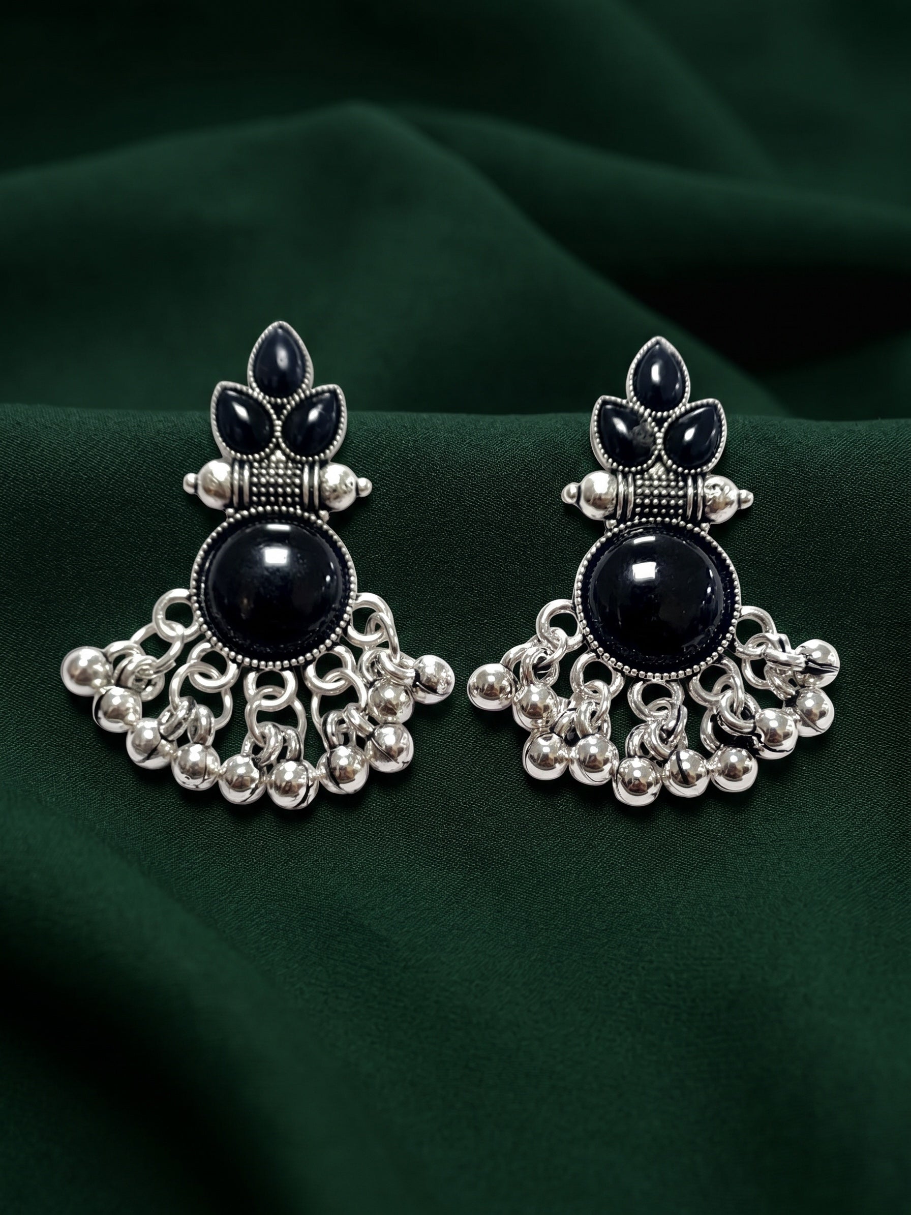 Silver Plated Black Beaded Drop Earrings