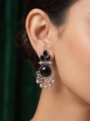 Silver Plated Black Beaded Drop Earrings