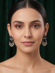 Silver Plated Black Beaded Drop Earrings