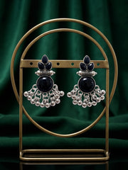 Silver Plated Black Beaded Drop Earrings