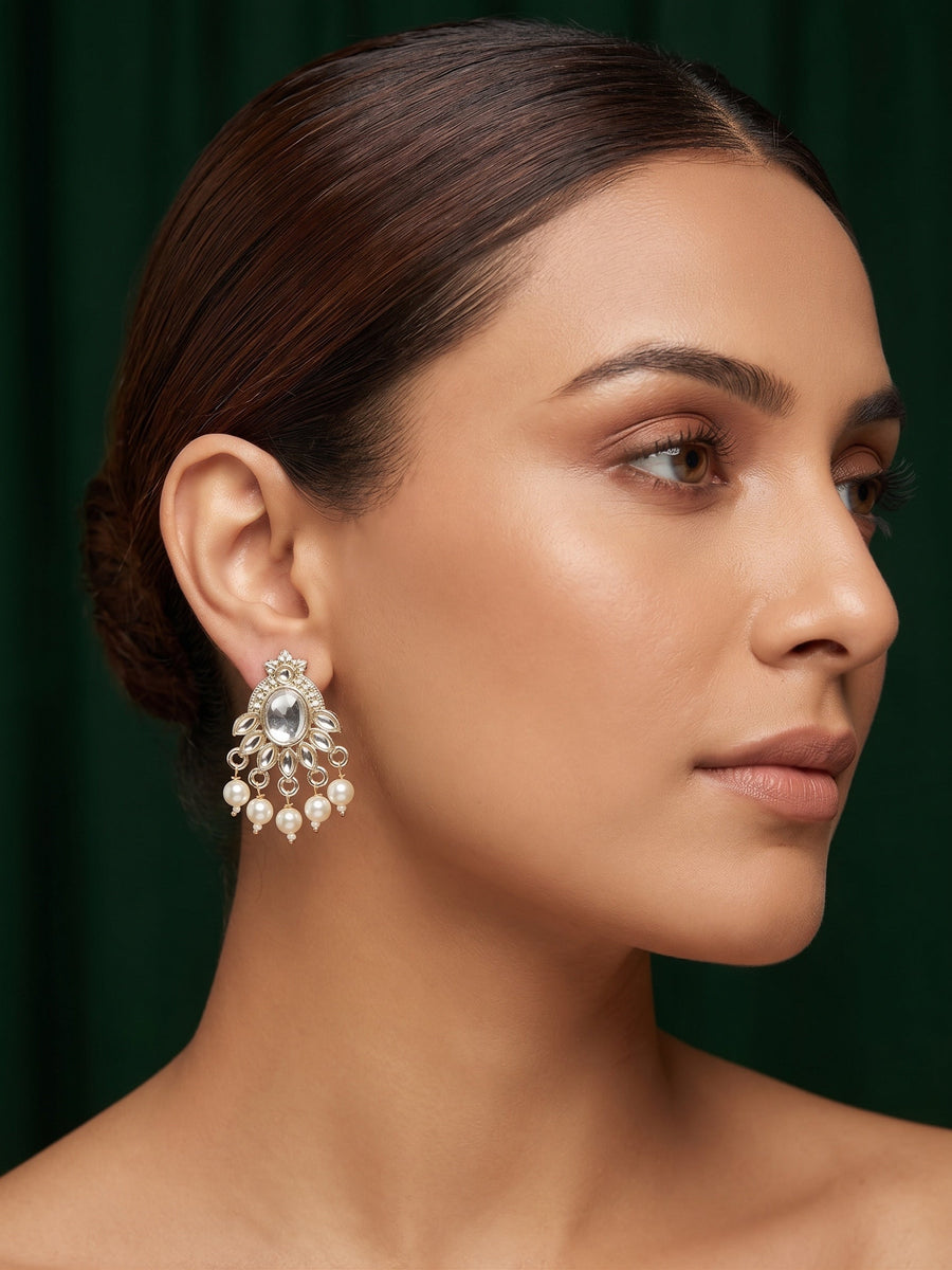 Kundan Studded And Pearls Beaded Drop Earrings