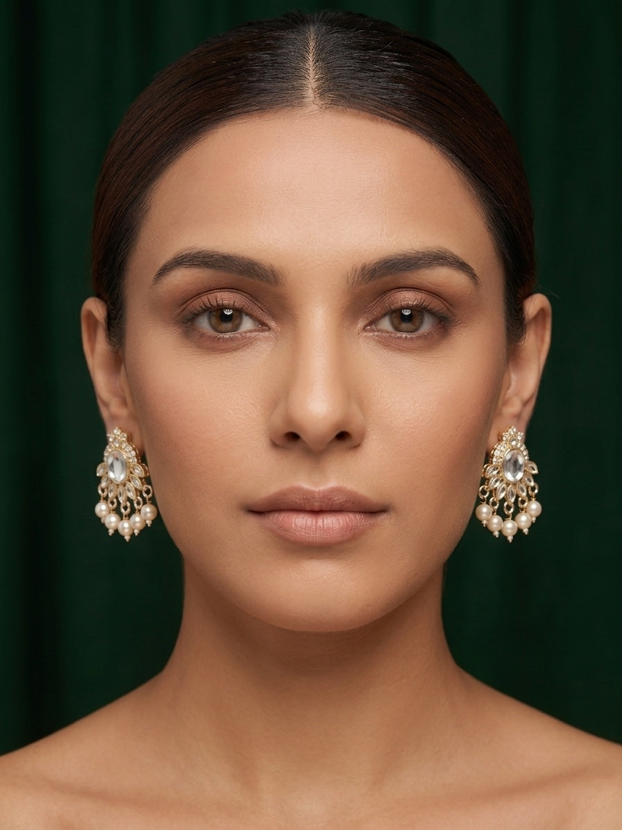Kundan Studded And Pearls Beaded Drop Earrings