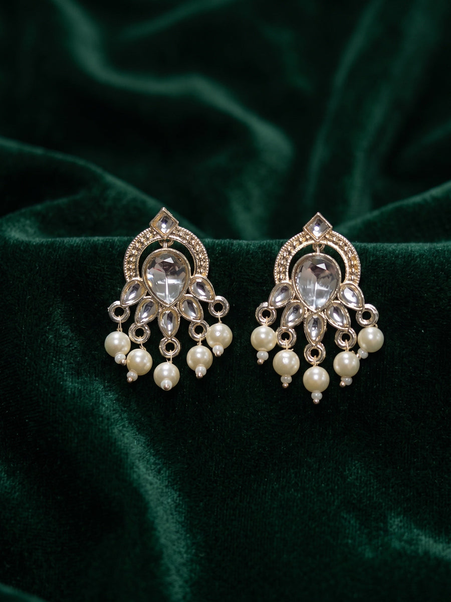 Kundan Studded And Pearls Beaded Drop Earrings