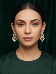 Kundan Studded And Pearls Beaded Drop Earrings