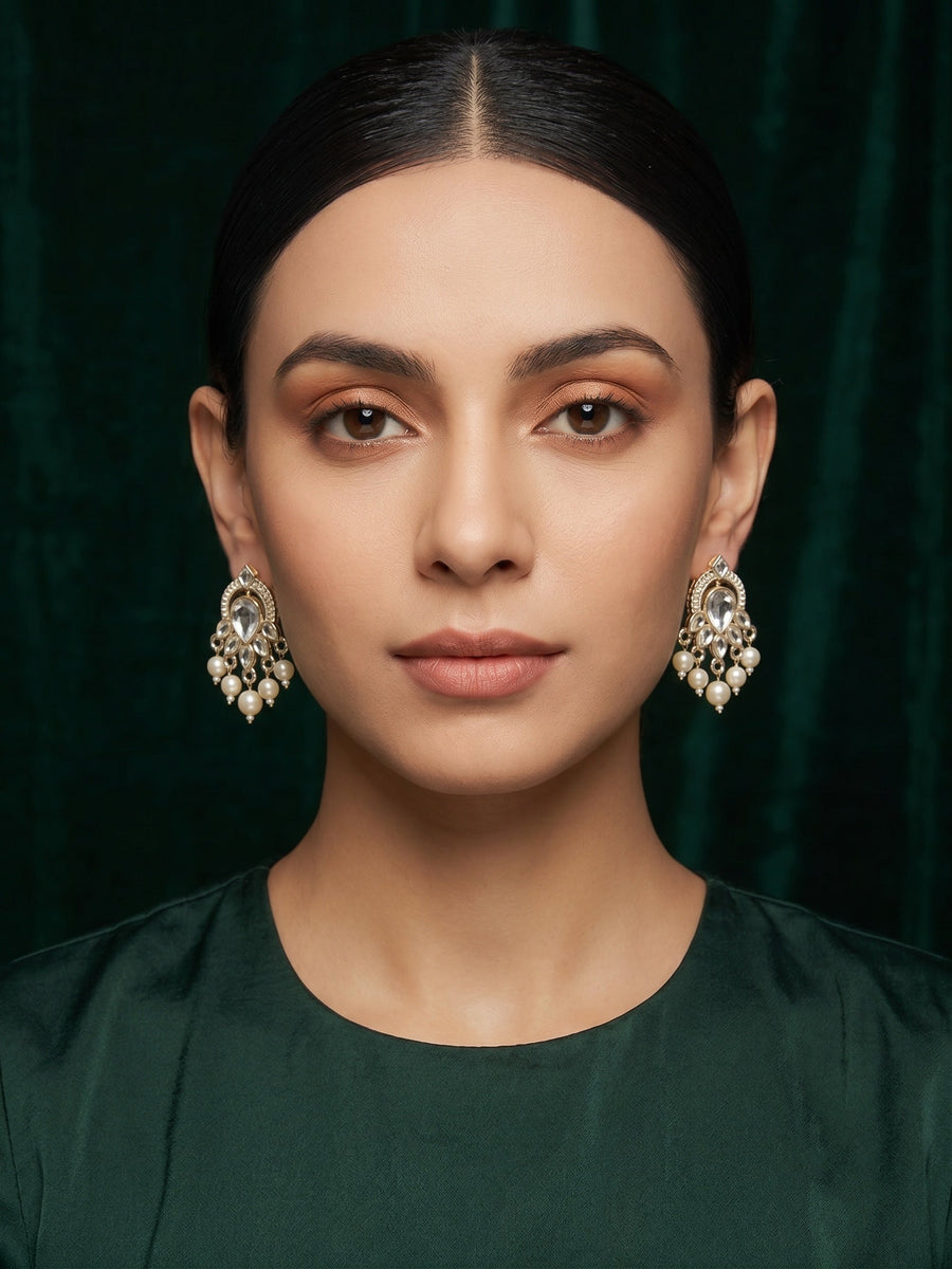 Kundan Studded And Pearls Beaded Drop Earrings