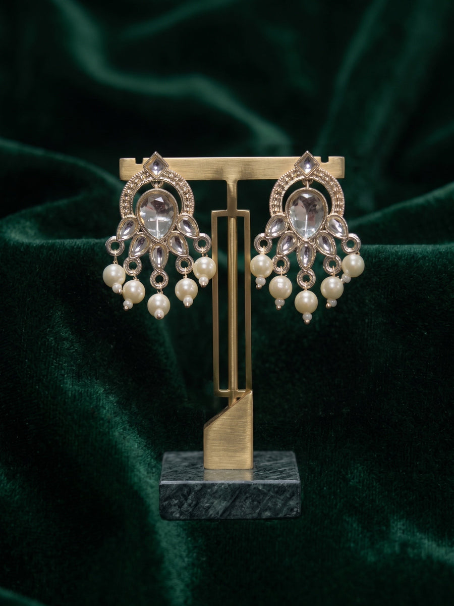 Kundan Studded And Pearls Beaded Drop Earrings