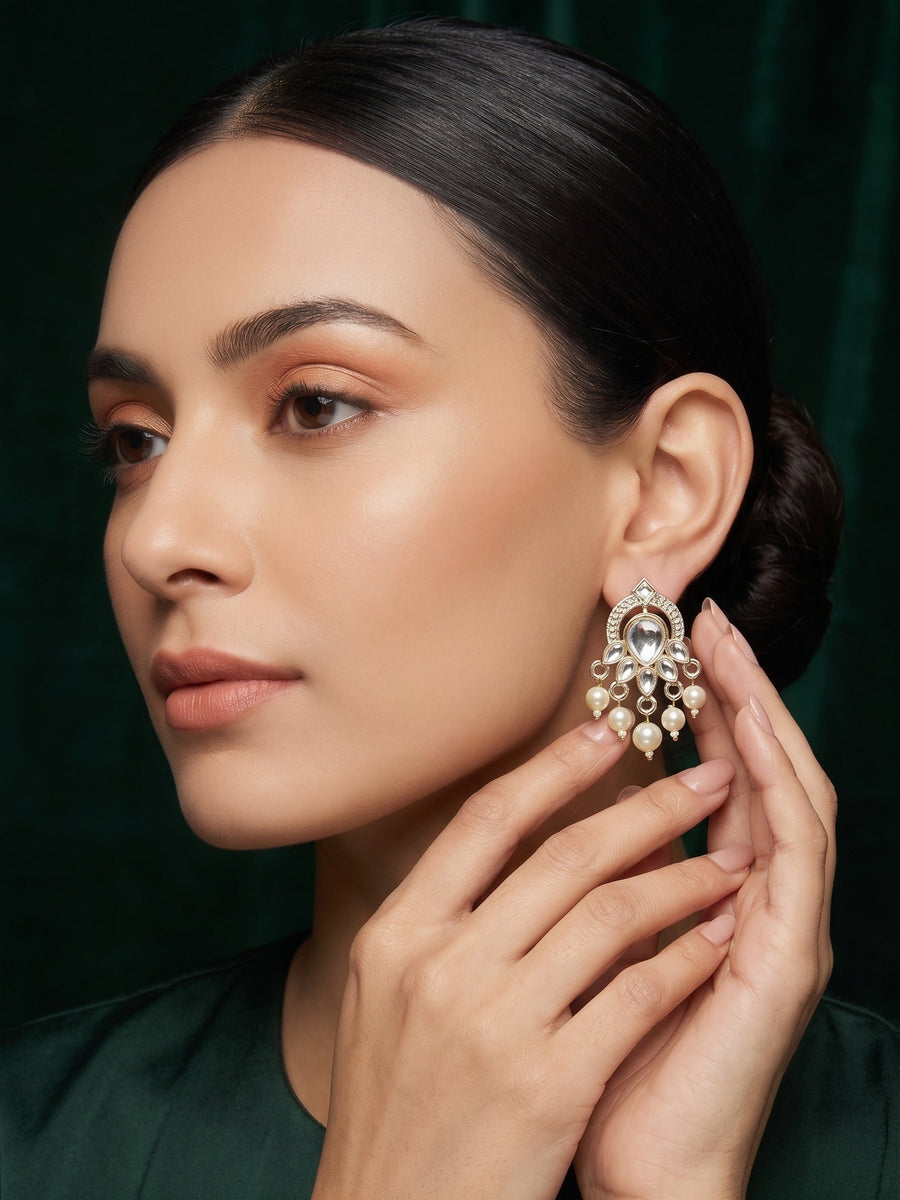 Kundan Studded And Pearls Beaded Drop Earrings