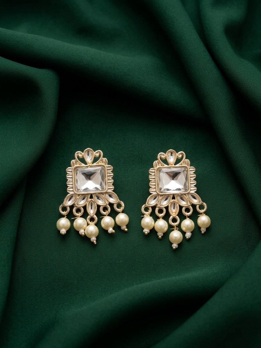 Kundan Studded And Pearls Beaded Drop Earrings