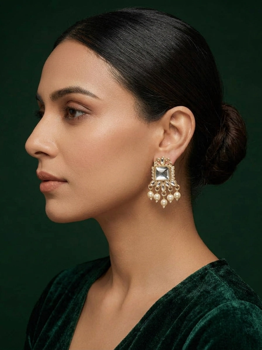 Kundan Studded And Pearls Beaded Drop Earrings