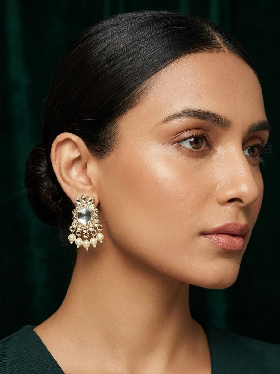 Kundan Studded And Pearls Beaded Drop Earrings
