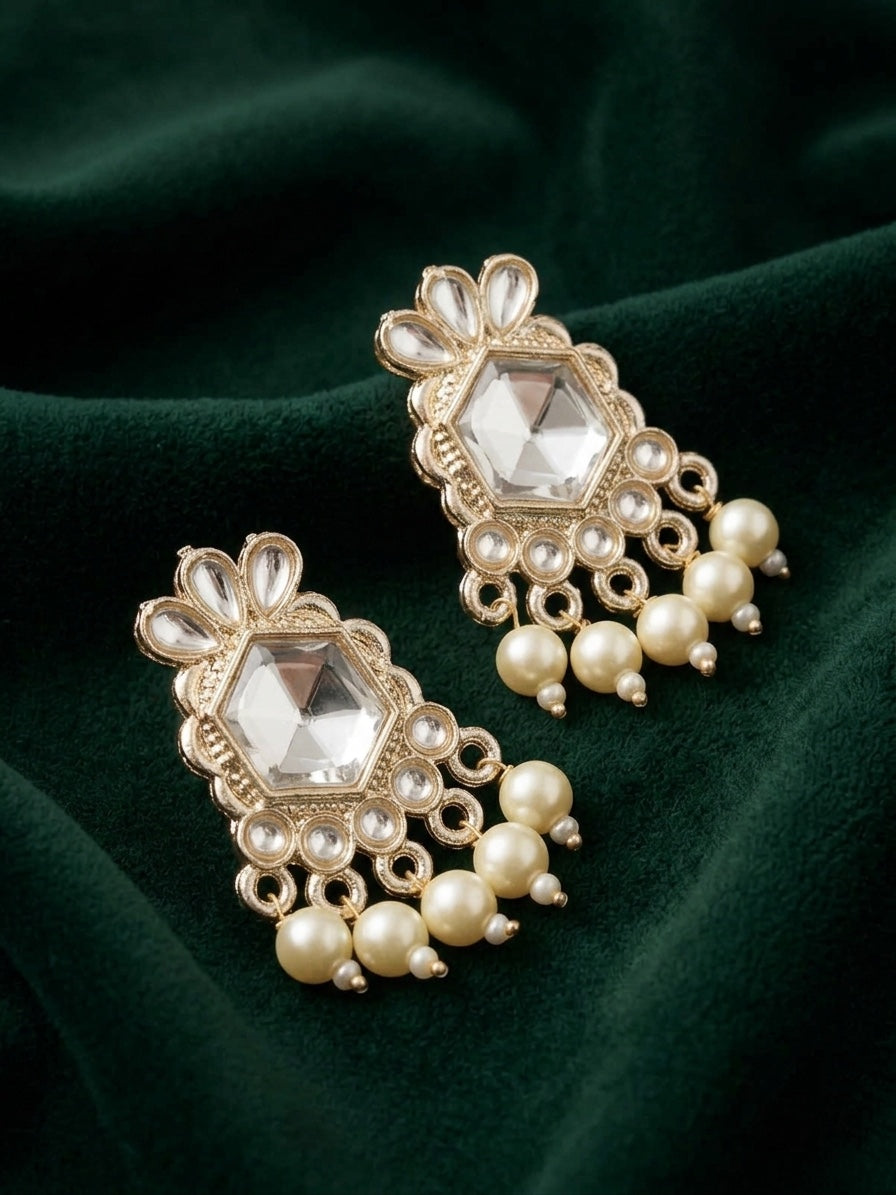 Kundan Studded And Pearls Beaded Drop Earrings