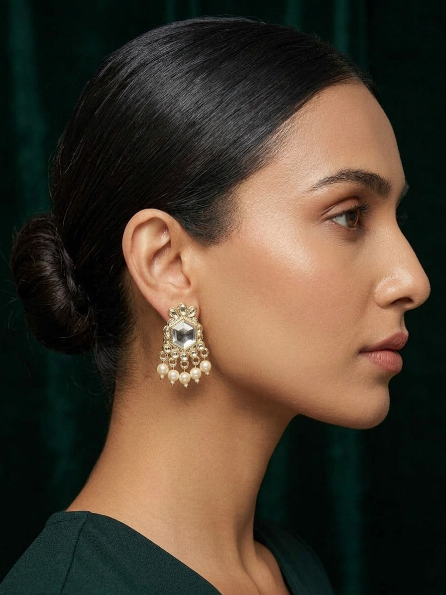 Kundan Studded And Pearls Beaded Drop Earrings