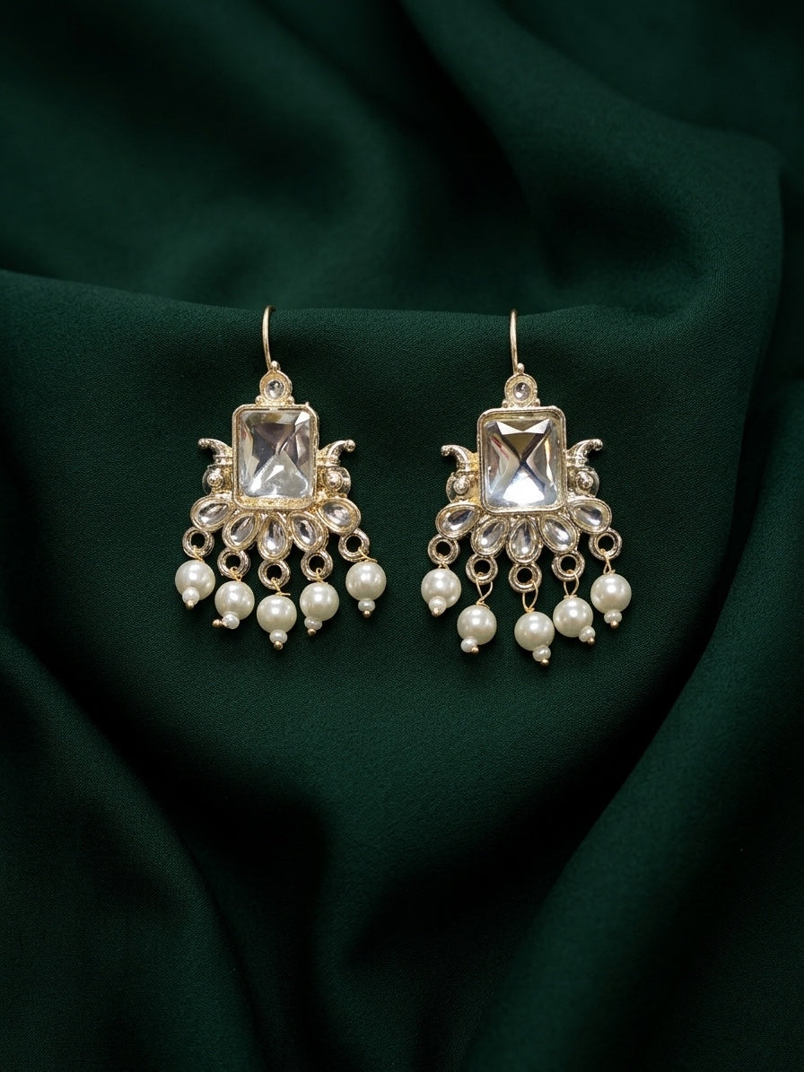 Kundan Studded And Pearls Beaded Drop Earrings