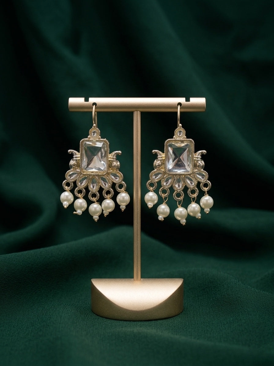 Kundan Studded And Pearls Beaded Drop Earrings