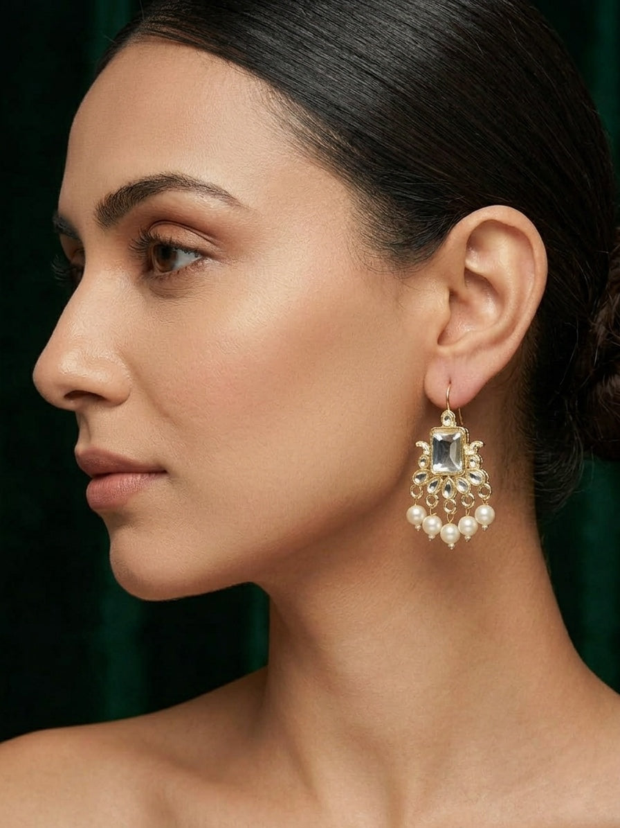 Kundan Studded And Pearls Beaded Drop Earrings