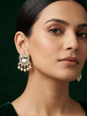 Kundan Studded And Pearls Beaded Drop Earrings