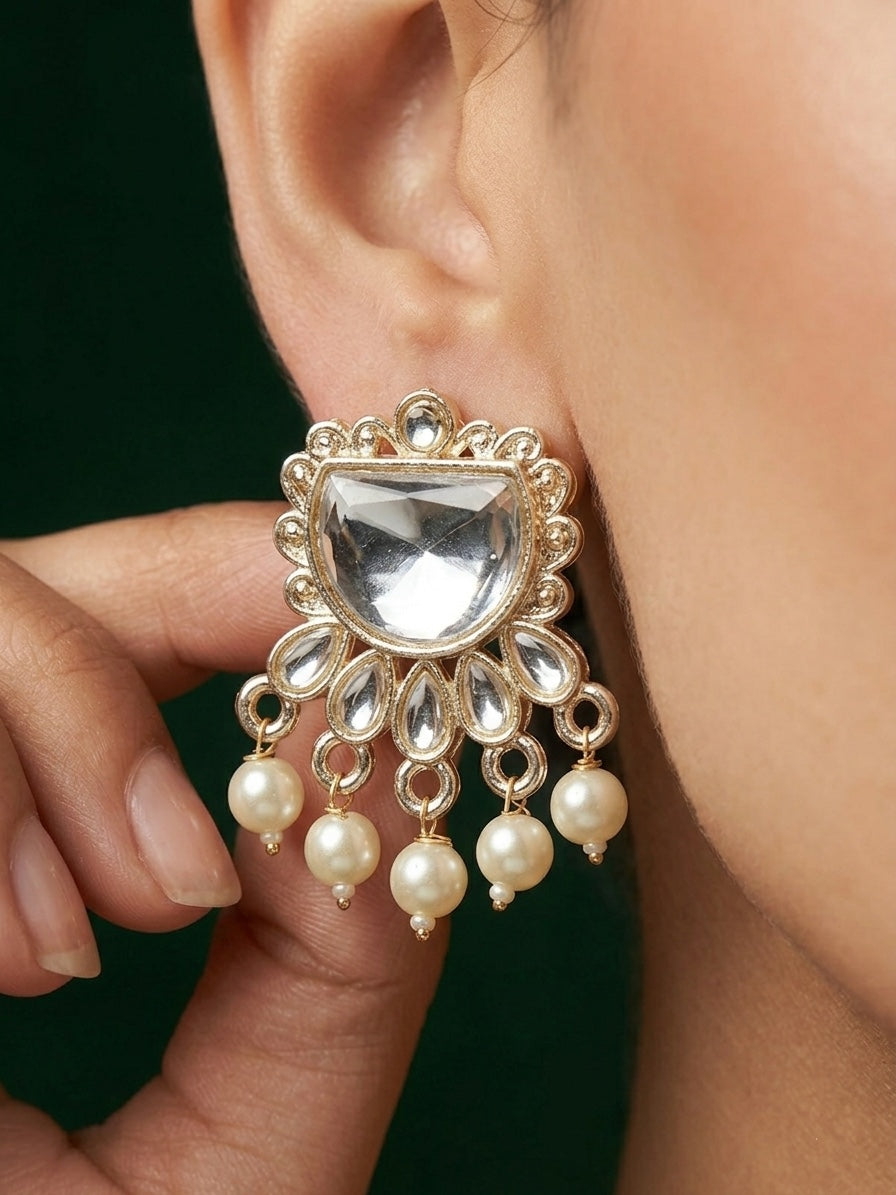 Kundan Studded And Pearls Beaded Drop Earrings