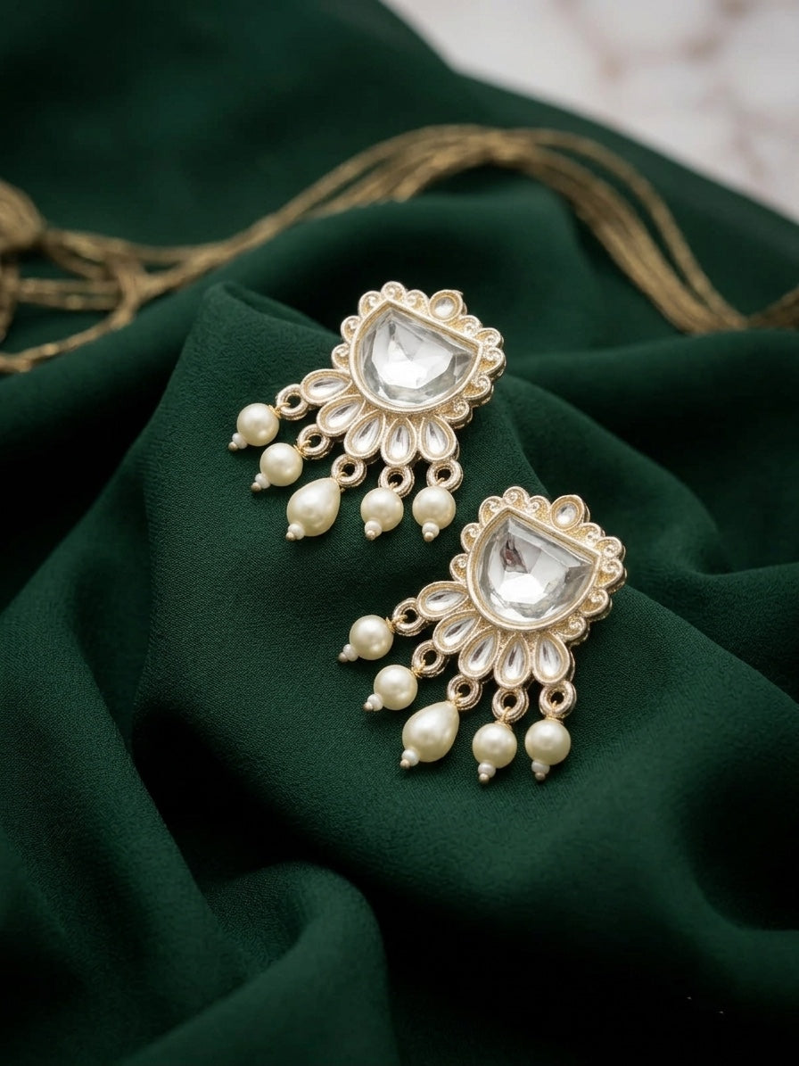 Kundan Studded And Pearls Beaded Drop Earrings