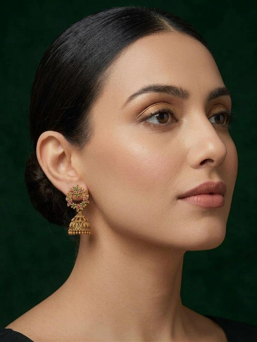 Women Gold Plated Ethnic Jhumkas