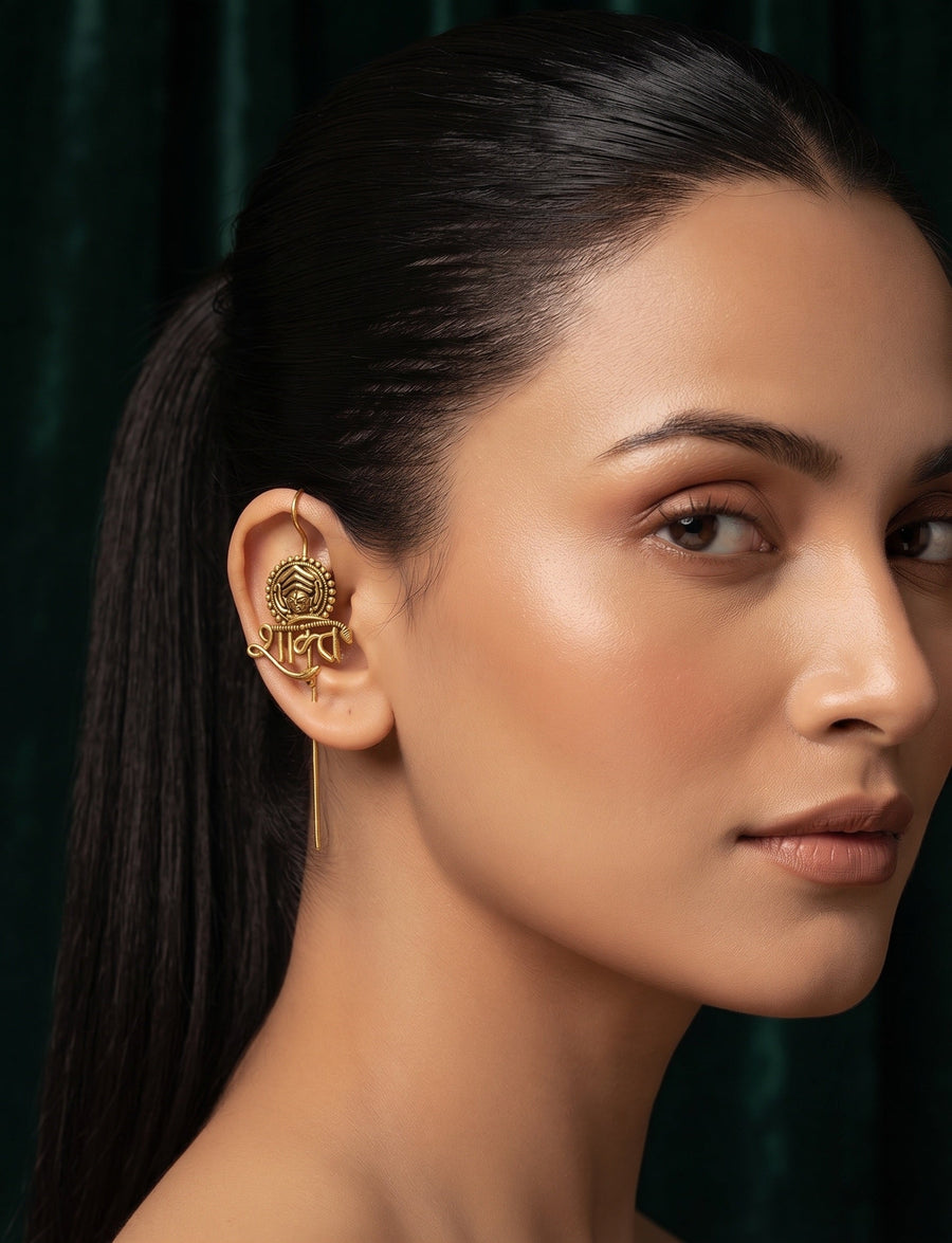 Gold Plated Oxidized Contemporery Ear Cuff