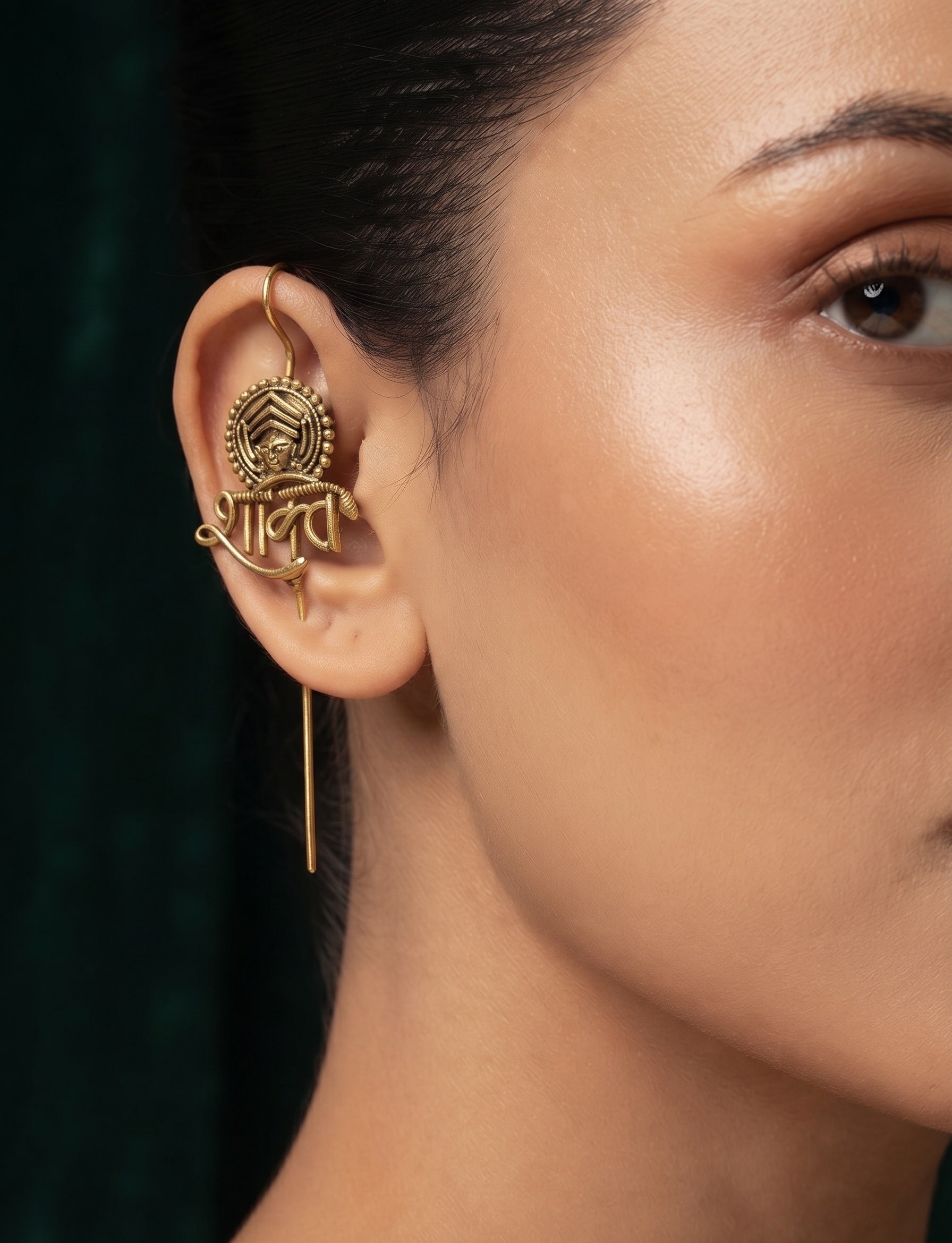 Gold Plated Oxidized Contemporery Ear Cuff
