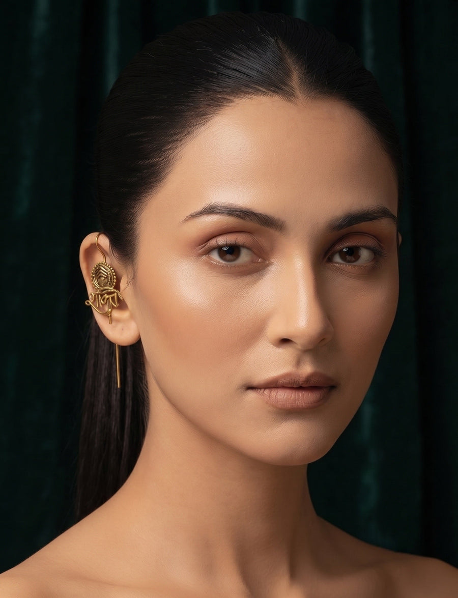 Gold Plated Oxidized Contemporery Ear Cuff
