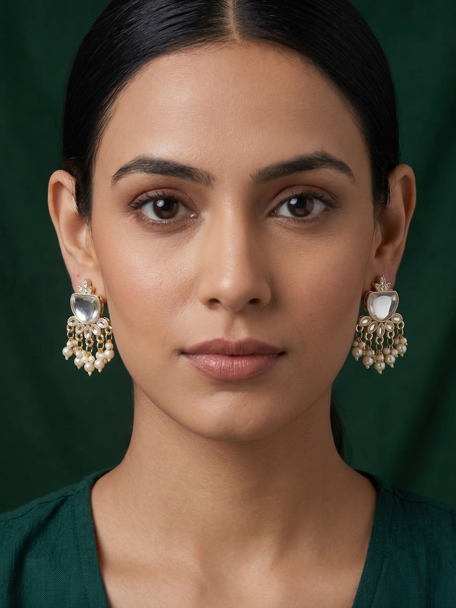 Kundan Studded And Pearls Beaded Drop Earrings