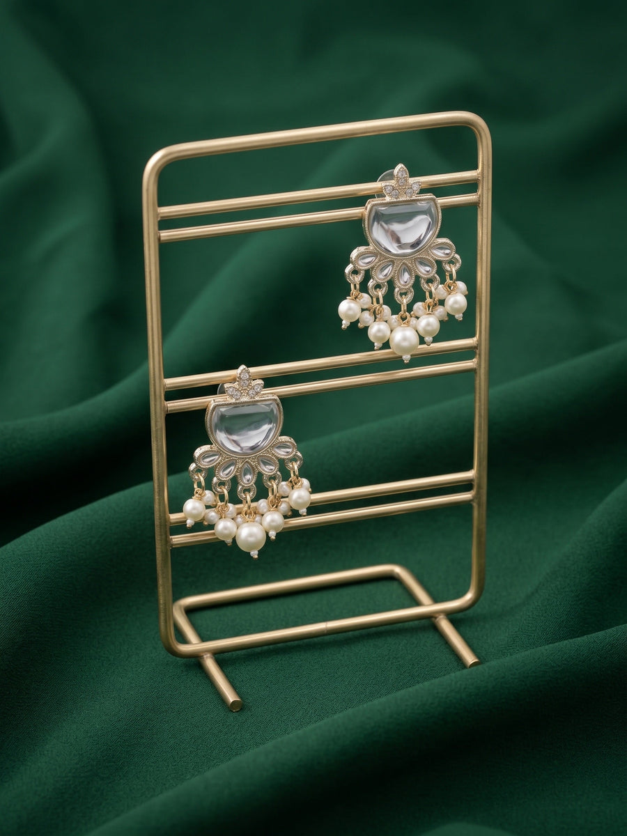 Kundan Studded And Pearls Beaded Drop Earrings