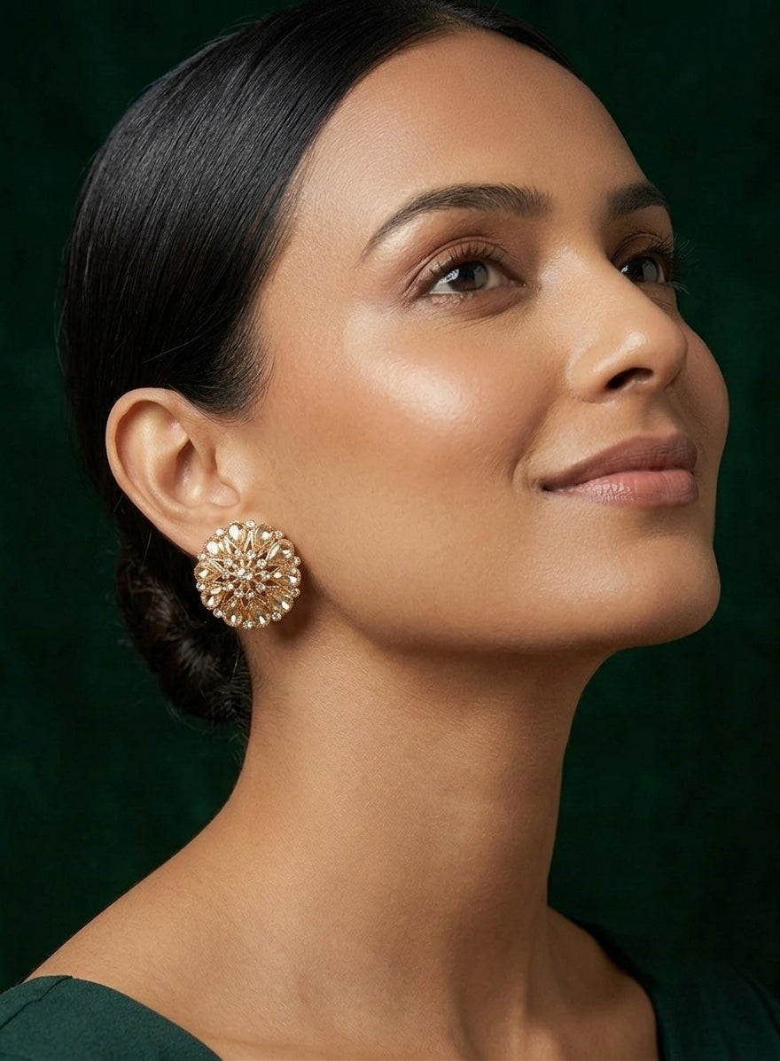 Gold Plated Fancy Kundan Beaded Studs