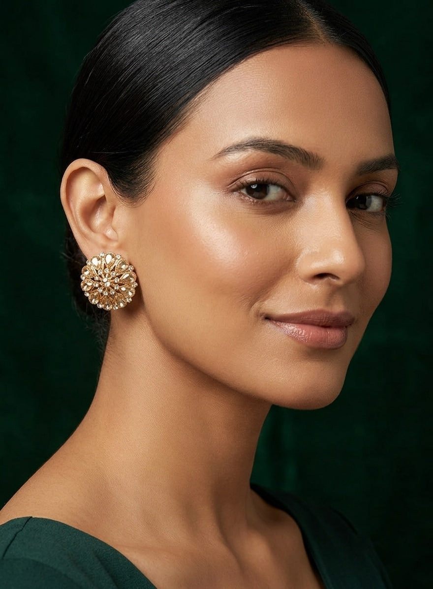 Gold Plated Fancy Kundan Beaded Studs