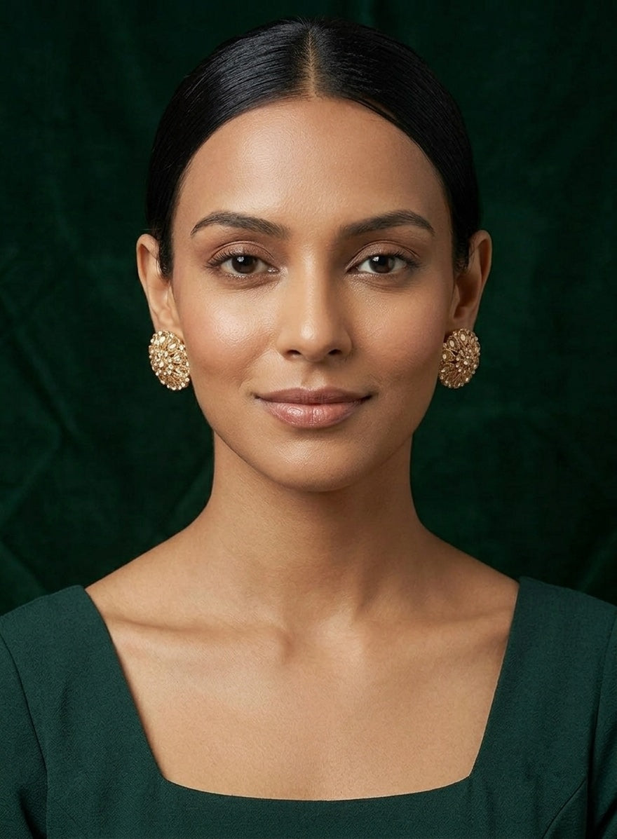 Gold Plated Fancy Kundan Beaded Studs