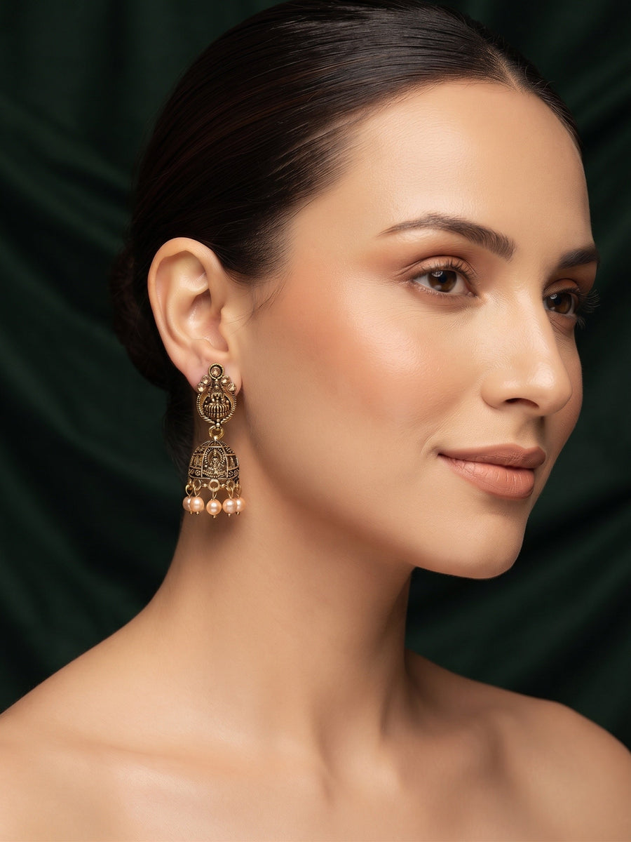 Gold Plated With Pearls Beaded Traditional Jhumka