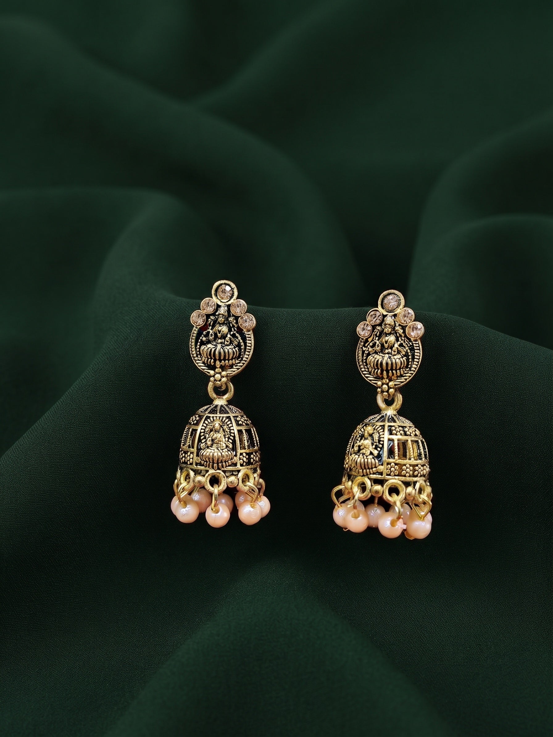 Gold Plated With Pearls Beaded Traditional Jhumka