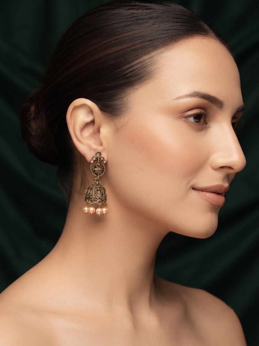 Gold Plated With Pearls Beaded Traditional Jhumka