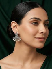 Silver Plated Oxidized With Beaded Traditional Earrings