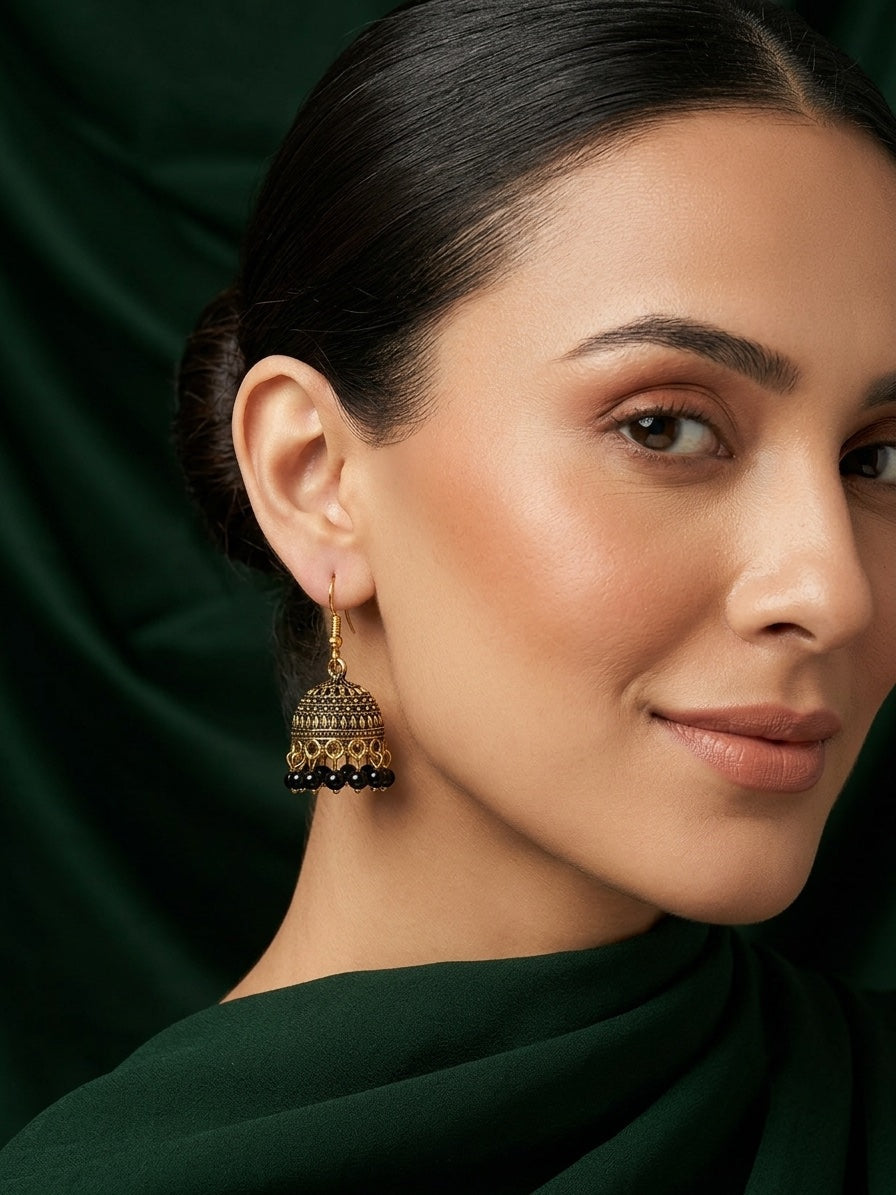 Gold Plated Oxidized With Beaded Jhumka