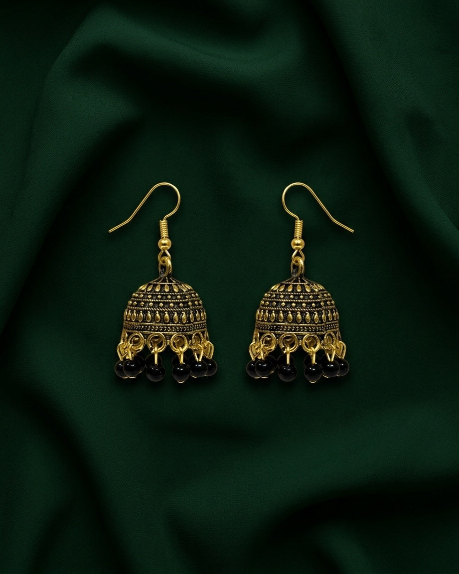 Gold Plated Oxidized With Beaded Jhumka