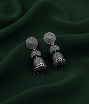Silver Plated Oxidized With Beaded Traditional Jhumka
