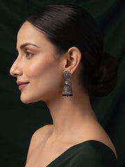 Silver Plated Oxidized With Beaded Traditional Jhumka