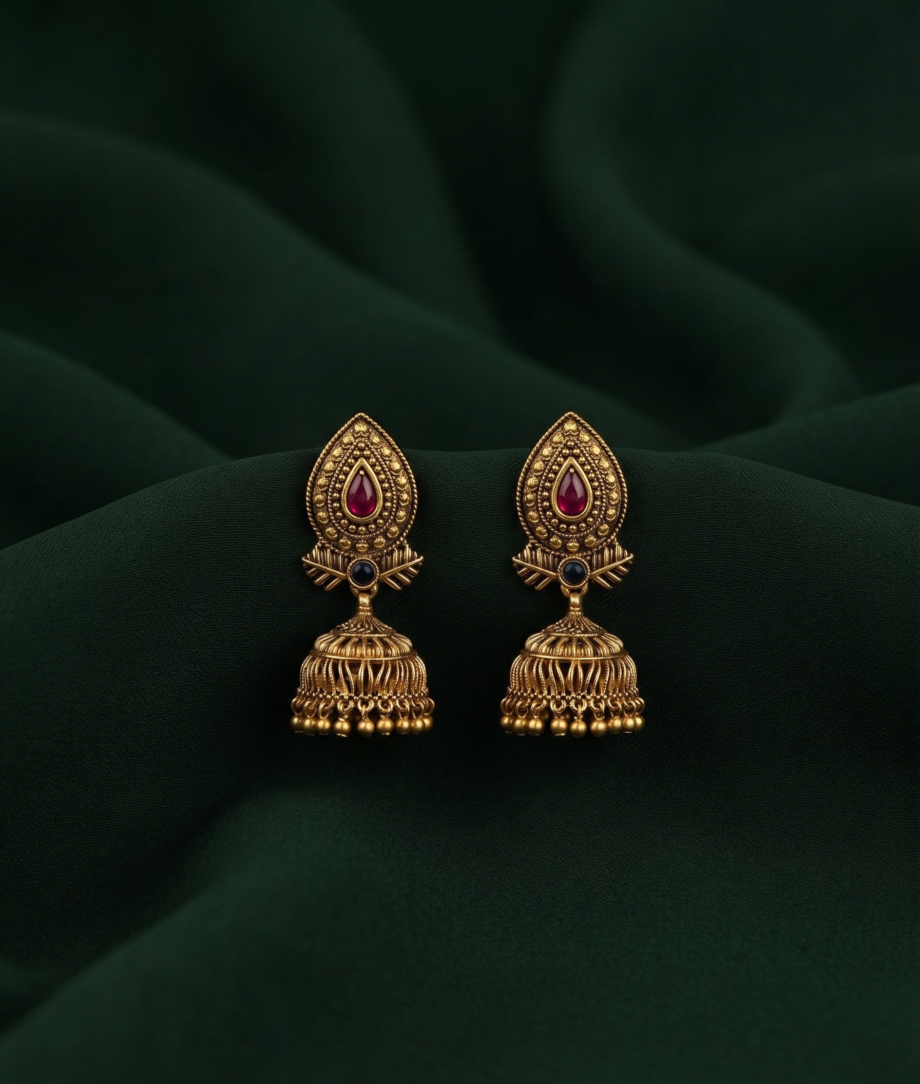 Gold Plated Oxidized With Beaded Traditional Jhumka