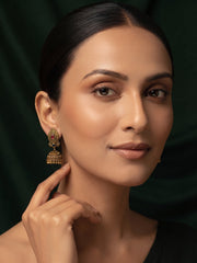 Gold Plated Oxidized With Beaded Traditional Jhumka
