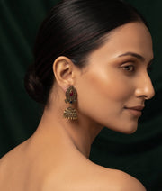 Gold Plated Oxidized With Beaded Traditional Jhumka
