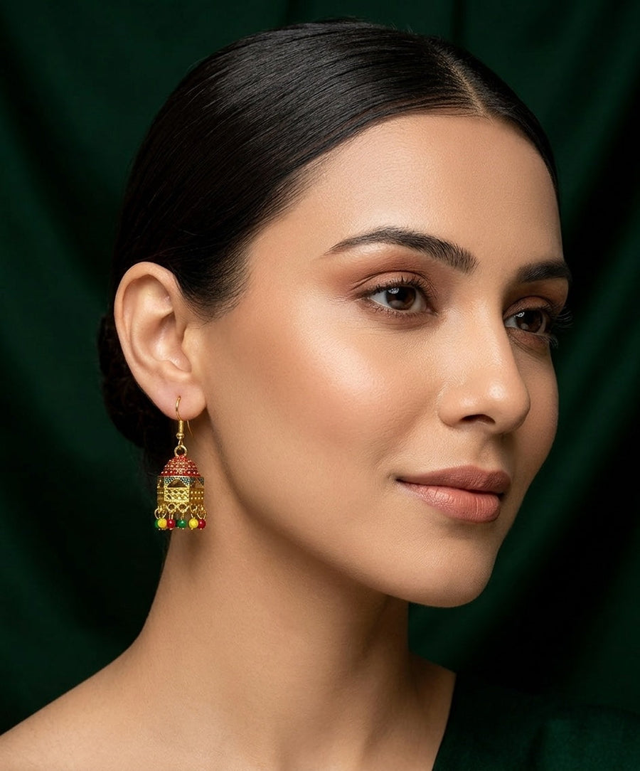 Gold Plated Multicolor Beaded Jhumki
