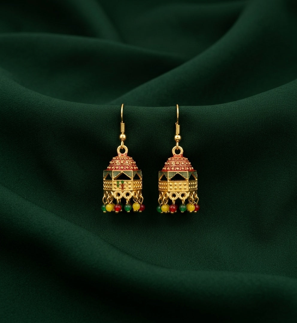 Gold Plated Multicolor Beaded Jhumki