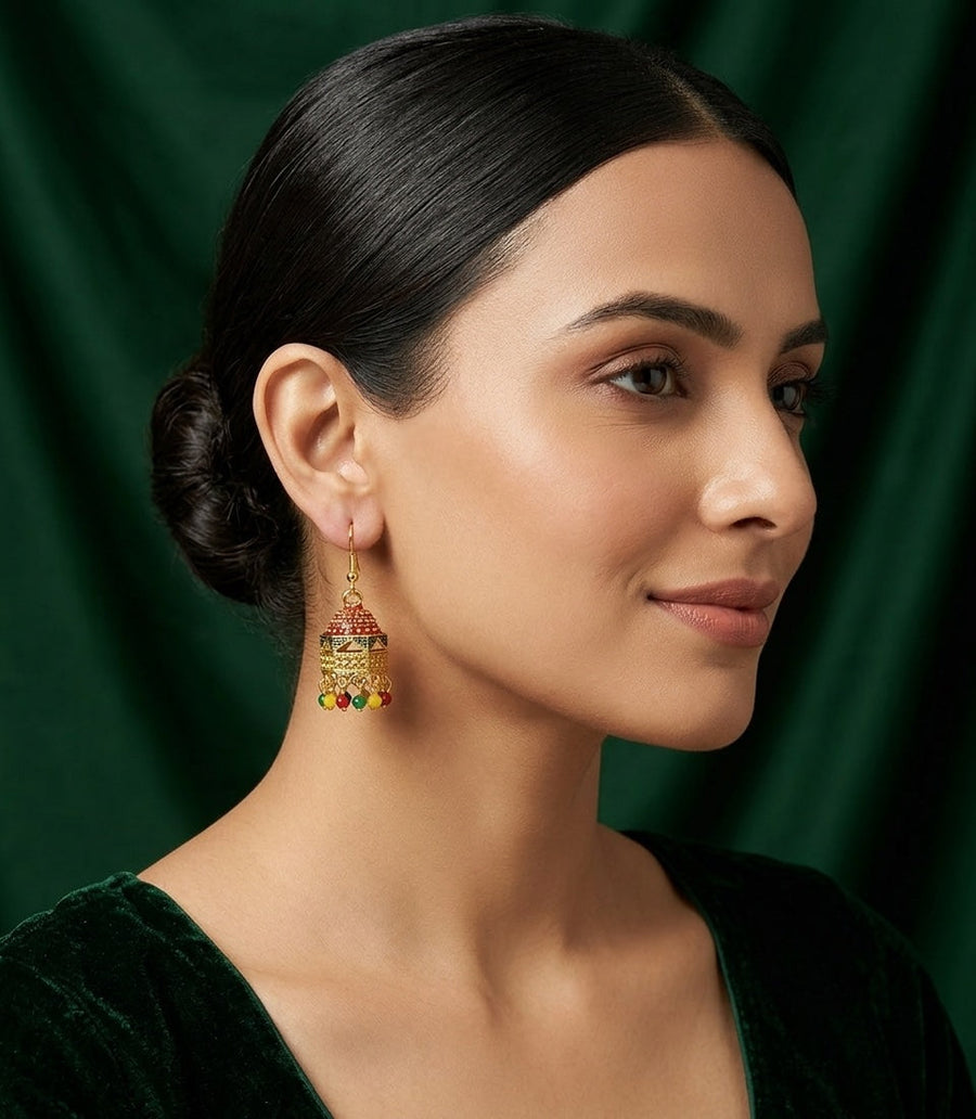Gold Plated Multicolor Beaded Jhumki