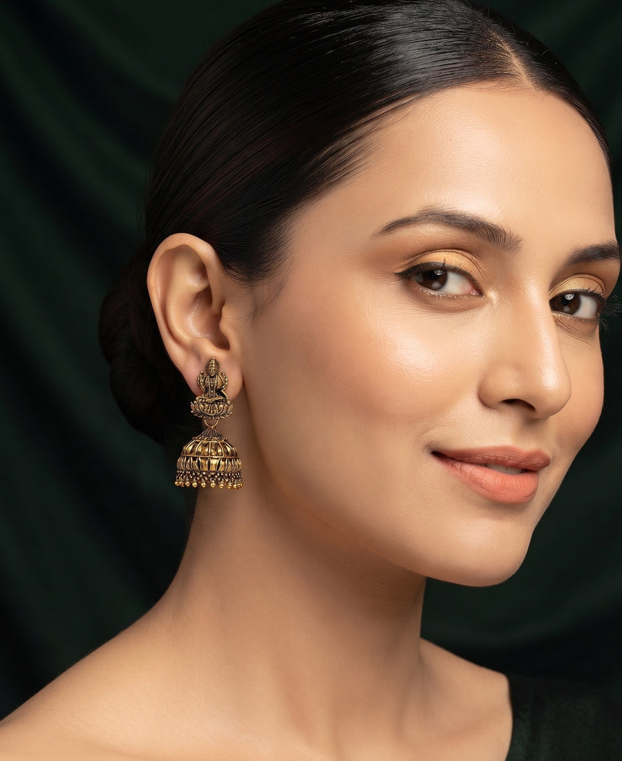 Gold Plated Oxidized With Beaded Jhumka