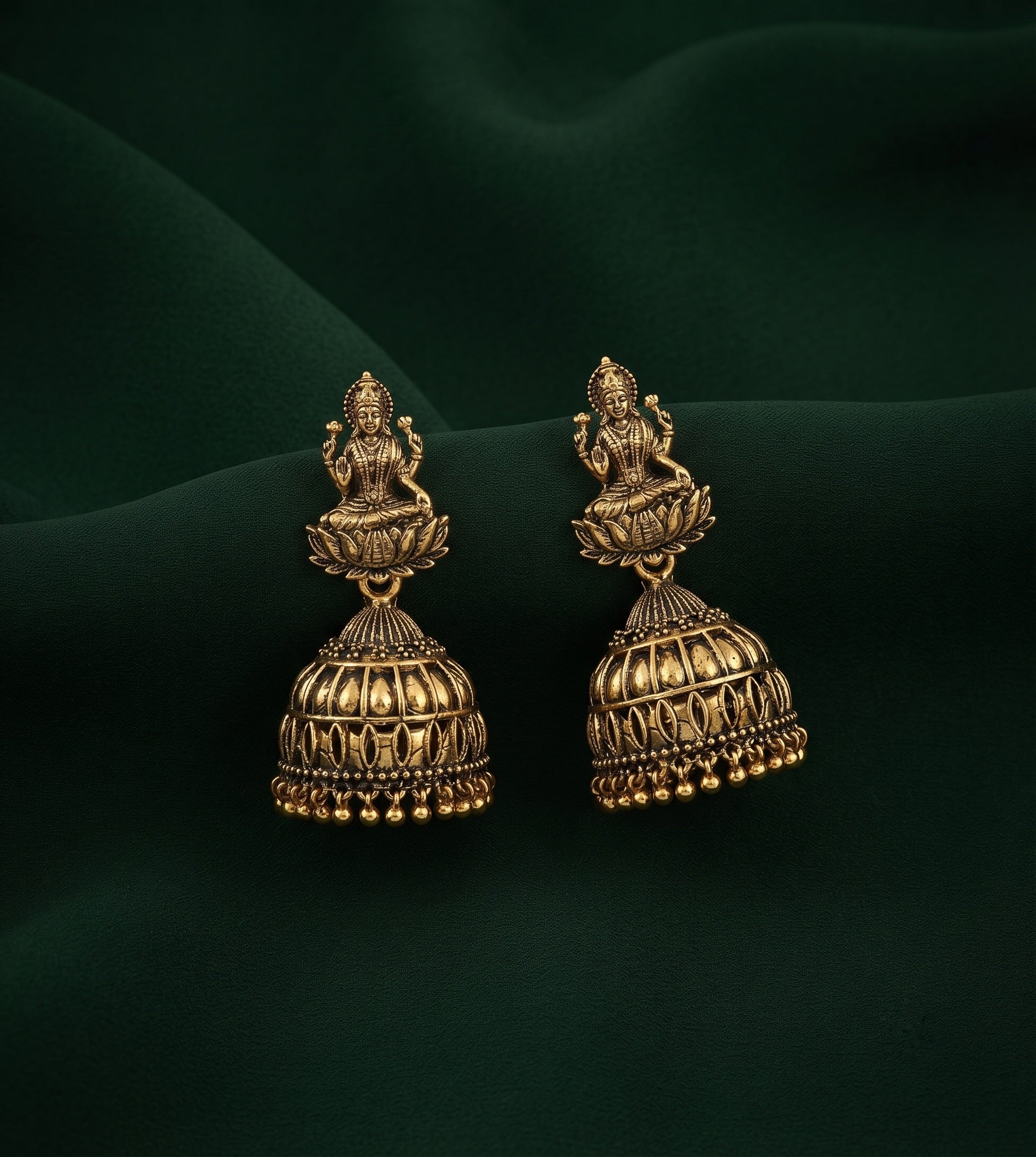Gold Plated Oxidized With Beaded Jhumka